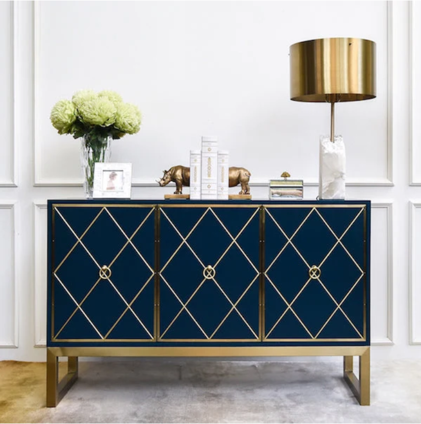 Bufet Valentino 3 Pintu, Biru dan Emas